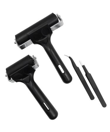 2 Pcs Rubber Brayer Roller & 2 Pcs Mat Tweezers, SENHAI Rubber Roller Brayer Glue Roller Ink Painting Brayer for Printmaking Wallpaper, Block Stamping, Bubble Removal