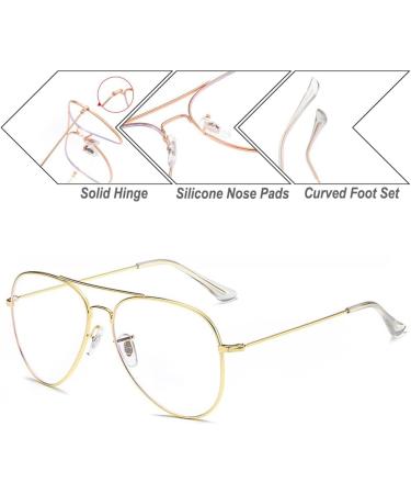 Voolga Blue Light Filter Glasses - Stylish Large Frame Anti-Blue Light Glasses for Men & Women - Trendy Gold Fake Glasses - Buy Online on GoSupps.com