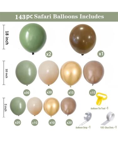 143Pcs Sage Green Balloon Garland Arch Kit Jungle Safari Woodland Balloon Garland Arch Sage Green Brown Beige Gold Balloons for Baby Shower Wild One Safari Birthday Decorations (Sage Green) - Buy Online on GoSupps.com