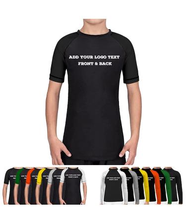 Custom Your Own Kids Rank BJJ Rashguard - Youth No Gi Jiu Jitsu Front & Back Print Black-short Sleeves Small