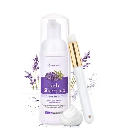 Eyelash shampoo for eyelash extension eyelashes shampoo lash shampoo 60ml eyelash foam Cleaner eyelash cleaner for salon and home use (lavender)