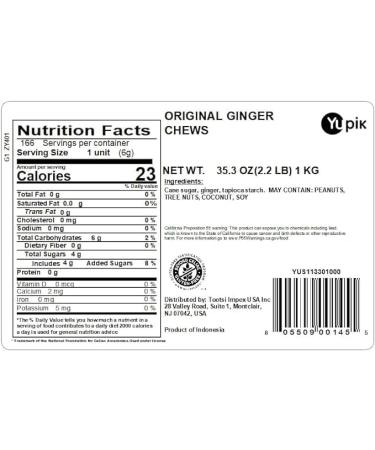 Yupik Ginger Chews Candy 1 kg Gluten-Free Individually Wrapped Candies Soft & Chewy Bites Made with Real Ginger Sweet & Spicy Quick Snacks Original Ginger Original Ginger 1 kg (Pack of 1) - Buy Online on GoSupps.com