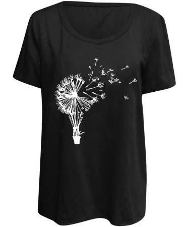 Shop Women's Summer Ppanguding T-Shirt - Casual Loose Round Top with Pustblume Print | Trendy Black Summer Shirt - Buy Online on GoSupps.com