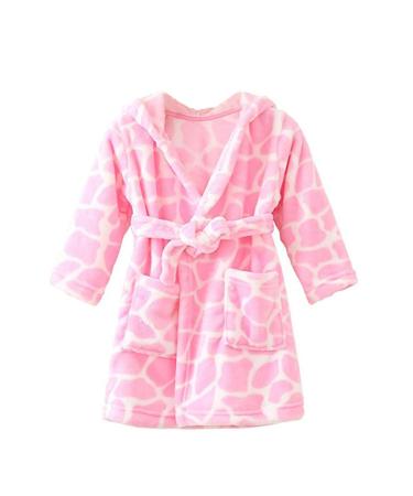 JZLPIN Unisex Baby Hooded Bathrobe Children Flannel Pajamas Dressing Gown for Boys Girls 5-6 Years Pink