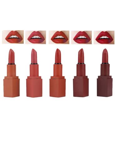Yosoo 5Pcs Matte Lipstick Makeup Set Rouge Matte Lipstick Matte Long-Lasting Wear Non-Stick Cup Not Fade Waterproof Lip Gloss Waterproof Long Lasting Satin Moisturizing Smooth Soft