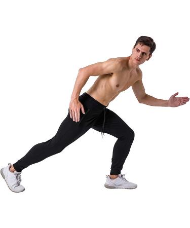 Wangdo Men's Slim Fit Gym Training Joggers Sweatpants in Black - Medium with Zipper Pockets - Buy Online on GoSupps.com