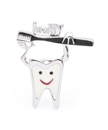1 Piece Enamel Toothbrush Brooches Women Alloy Tooth Healthy Dentist Brooch Pins silver