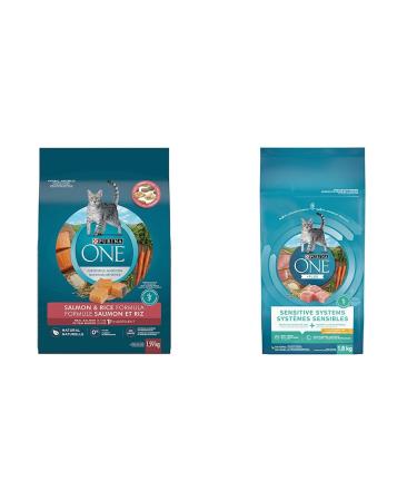 Purina ONE Natural Dry Cat Food Bundle | Salmon and Rice + Sensitive Systems Formula Cat Food+ Sensitive Dry Cat Food