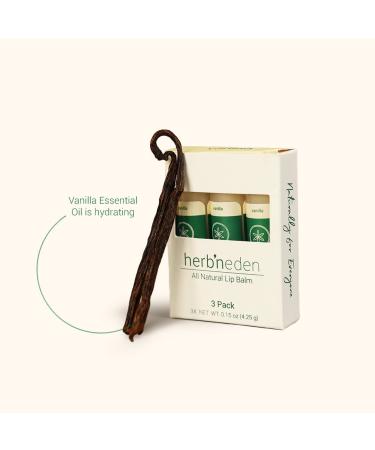 Herb N Eden Vanilla Lip Balm Pack of 3 | Moisturizing and Soothing for Dry Chapped Lips | 100% Natural Ingredients | Essential Oils - Buy Online on GoSupps.com