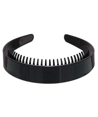 hetuioiyster Women Girls 2.5cm Wide Plain Headband with Teeth Comb Black Plastic DIY Hairband Hoop Band