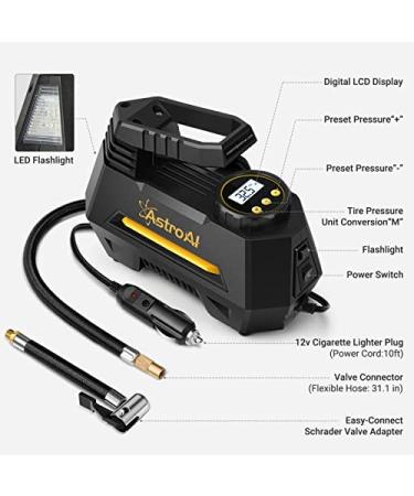 AstroAI Portable Air Compressor Tire Inflator with Digital Gauge - 100PSI  Emergency LED Light - for Car  Bicycle  Balloons - Buy Online on GoSupps.com