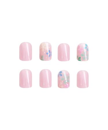 Flower Press On Nails - Short Pink Acrylic Nails with Floral Design | 24 Pcs Cute Glue On Nail Art for Spring & Summer - Buy Online on GoSupps.com