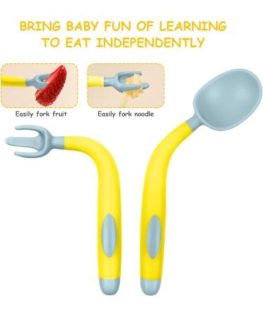 Vicloon Baby Utensils Spoon Fork Set 4pcs - Easy Grip Toddler Cutlery Feeding Set in Pink-Yellow Powder-blue - Buy Online on GoSupps.com