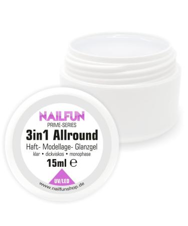 Nailfun 15ml 3in1 Prime Allround Gel - Monophase Gel Clear thick -visual acid -free self -smoothing - can be used as detention gel assembly gel and finish gel - UV and LED hardening - Buy Online on GoSupps.com