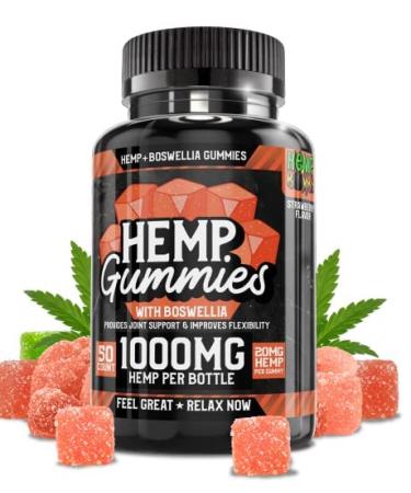 Hemp Gummies for Pain and Inflammation - Unique Blend for Joint and Muscle Support - Relaxation Stress Mood - Gummy Supplement Made in USA - 50 Count 1000 mg