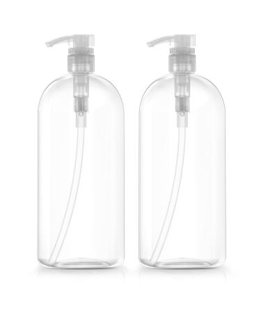 Bar5F Plastic Bottles with Pump Dispenser, 32 oz (1 Liter) | Leak Proof, Large, Empty Clear Oval, Refillable, BPA Free for Shampoo, Hair Conditioner, Lotion, Oils | Set of 2