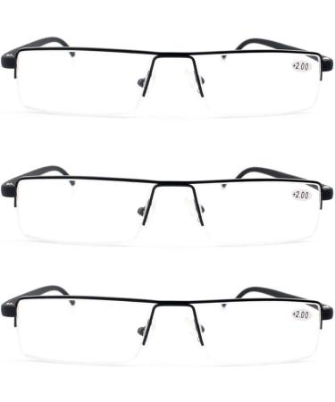 MMOWW 3-Pack Ultra-Bright TR90 Reading Glasses for Men & Women | Half-Frame Metal Glasses with Case (Black 2.5X) - International Shipping Available - Buy Online on GoSupps.com