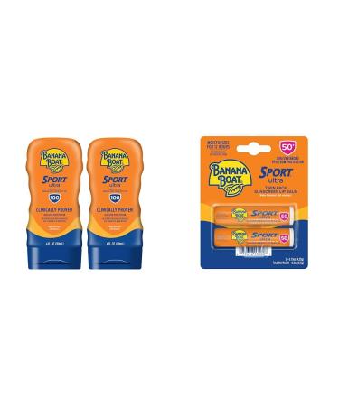 Banana Boat Sport Ultra SPF 100 Sunscreen Lotion Twin Pack & SPF 50 Lip Balm 2 Pack