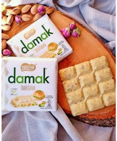 Buy NESTLE DAMAK BAKLAVA White Chocolate 60G - Delicious Pistachio Flavor | International Shipping + Heartforcards Protection - Buy Online on GoSupps.com