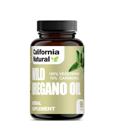 Wild Oregano Oil Vegetarian Soft Capsules - California Natural - Immune System & Digestive Support - Promote Gut Health & Healthy Digestion - 100% Vegetarian - 70% Carvacrol - Herbal 90 Count