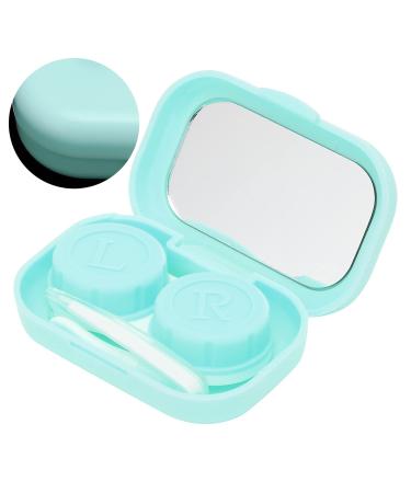 Contact lens container fine glass mirrored surface contact lens container soft silicone leak -proof with tweezers for home travel agency for women girls (green)