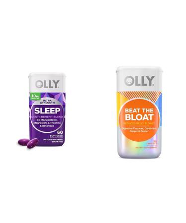 OLLY Ultra Strength Sleep Softgels with Melatonin Magnesium & Botanicals Plus Beat The Bloat Capsules for Digestive Support - 60 & 25 Count