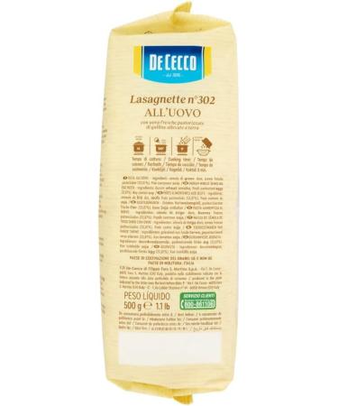  Italian Gourmet E.R. De Cecco All'uovo Lot de 10 lasagnettes avec uf n 302 500 g + polpa Italian Gourmet 500 g - Buy Online on GoSupps.com