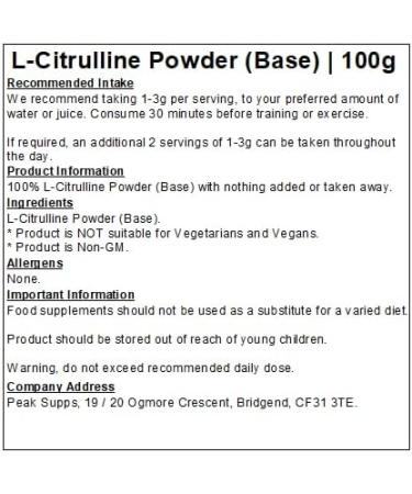 L-Citrulline Powder (Base) - Amino Acid - Pure - Non-GM (100g) - Buy Online on GoSupps.com