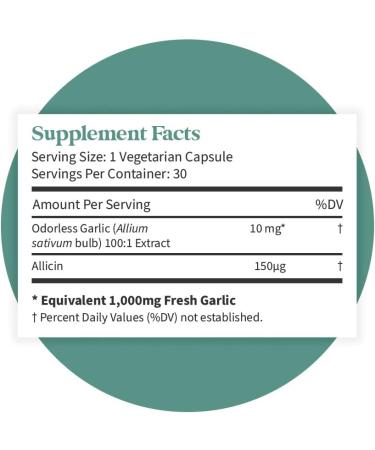 Pattern Wellness Odorless Organic Garlic 1000mg - Immune, Circulatory & Cardiovascular Support - 30 Vegan Capsules - Buy Online on GoSupps.com