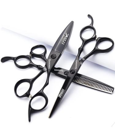 inch / 7 inch hair cutting scissors set hair scissors thinning scissors SHARONDS 440C Black (6 inch 3 pieces - A)