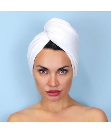 Sleek'e Microfiber Hair Wrap - Ultra Absorbent and Soft Spa-Quality Anti-Frizz Turban Twist Hair Towel Reduces Drying Time for Healthier Hair (White)