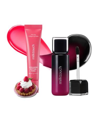 MILKTOUCH Summer-proof Lip Combo Black Peel Off Lip Tattoo #02 Black Plum + Collagen Lip Balm #Berry Tart