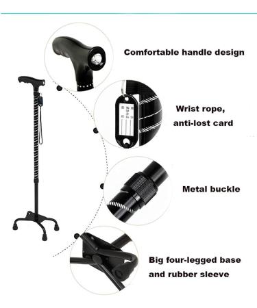 Quadruple Walking Stick Mobility Balancing Aid for Men and Women Lightweight Walking Stick with LED Flashlight Sturdy Four-Prong Aluminum Crutch for Elderly Elegant - Buy Online on GoSupps.com