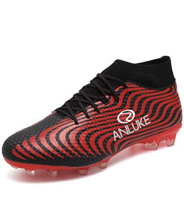 ANLUKE Mens Athletic Hightop Cleats Soccer Shoes Football Team Turf Shoes Red/Black 8