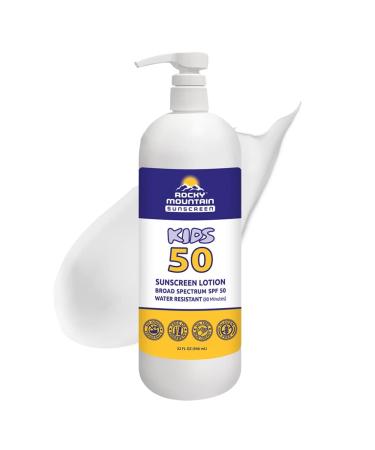 Rocky Mountain Sunscreen - Reef Safe SPF 50 Lotion for Kids - Broad Spectrum UVA/UVB - Water Resistant Hypoallergenic Sun Care - Non-Greasy Body Sunscreen for Children - Quart With Pump (32 Fl Oz) SPF 50 Kids Lotion 32 F...