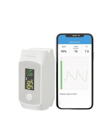 Livocare PO1 by iHealth Fingertip Pulse Oximeter, Blood Oxygen Saturation Monitor with App, SpO2, Pulse Rate, Plethysmograph & Perfusion Index, Battery include