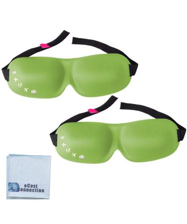 2 Lunashade Sleep Beauty Soft Eye Masks with Ergonomic Padded Foam and Deep Sockets for Easy Blinking (Light Green) + eCostConnection Microfiber Cloth