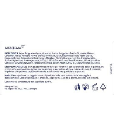 Buy Alfasigma Dicloreum Ematosoll Gel 50 ml | Fast International Shipping for Pain Relief - Buy Online on GoSupps.com