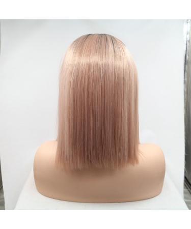 Buy Serenewewig 35.6 cm Short Bob Wig - Ombre-Rose Gold Synthetic Lace Front for Women | Pastel Pink Heating Adhesive | Perfect Bob Haircut - Buy Online on GoSupps.com