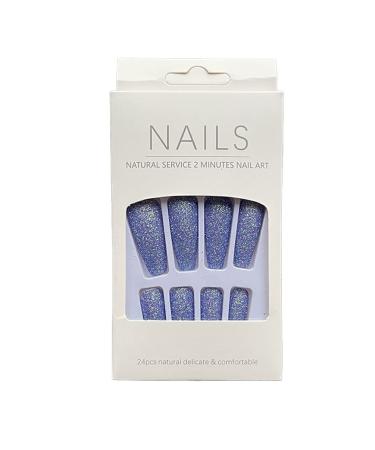 AUklOPVZZ 1 Set French Tip Press on Nails Solid Color Extension Shimmer Fingernails Decals Full Cover Salon Gifts Manicure Kit H33-purple blue jelly glue