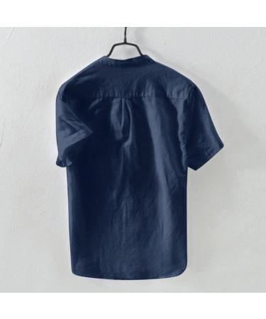 Ykohkofe Men's Navy Linen Button Down Shirt - Summer Short Sleeve Casual Slim Fit Chambray T-Shirt (Large) - Buy Online on GoSupps.com