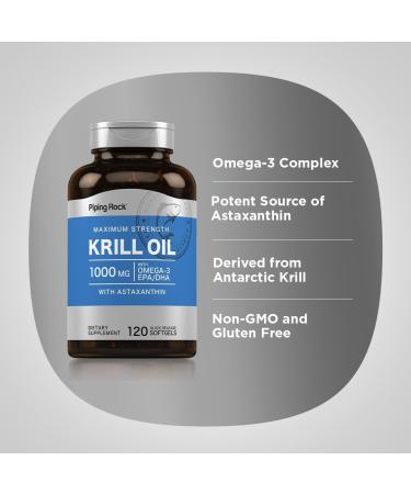 Piping Rock Krill Oil 1000mg Softgels | 120 Count | Omega 3 EPA DHA Supplement | with Astaxanthin | Maximum Strength |Non-GMO Gluten Free - Buy Online on GoSupps.com