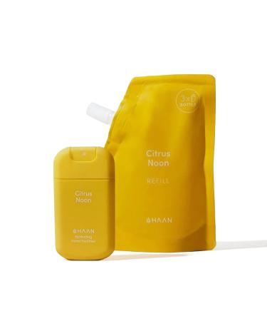 HAAN Hand Sanitizer | Spray Dispenser (30 ml) + Refill Bag (100 ml) | Moisturizing Disinfectant with Aloe Vera | Antiseptic | Citrus Noon Scent Spray + Refill Citrus Noon