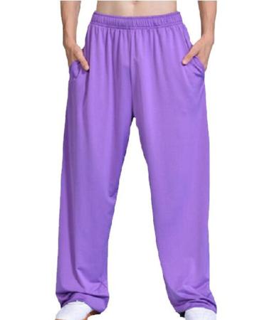 Men Women Tai Chi Pants Soft Breathable Kung Fu Wu Shu Wing Chun Fitness Yoga Pants Lavender X-Large