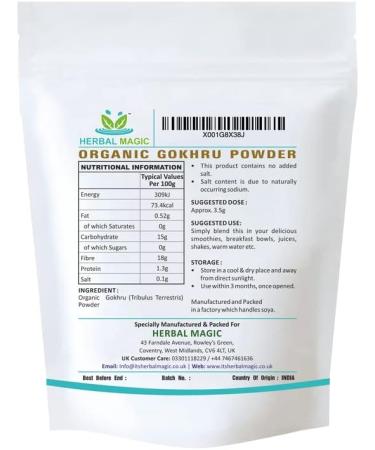 Organic Terrestris/Gokhru Powder 200g - Ayurvedic Herb, UK Organic Certified - Free from Fillers & Preservatives - Buy Online on GoSupps.com