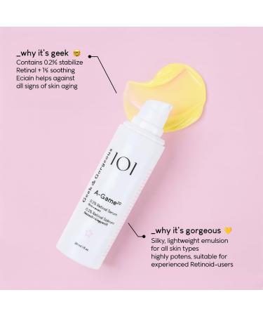 Geek & Gorgeous A-Game 20 0.2% Retinal Serum Advanced Anti-Aging Vitamin A Night Serum Reduces Wrinkles Smooths Skin & Boosts Collagen For Experienced Retinoid Users 1 oz - Buy Online on GoSupps.com