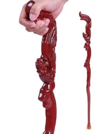 Wooden Cane Solid Walking Stick Crutch Natural Wood Walking Stick with Root Head Carved Hand Grip Carved Cane Hand Carved Design Walking/Hiking for Elderly Seniors