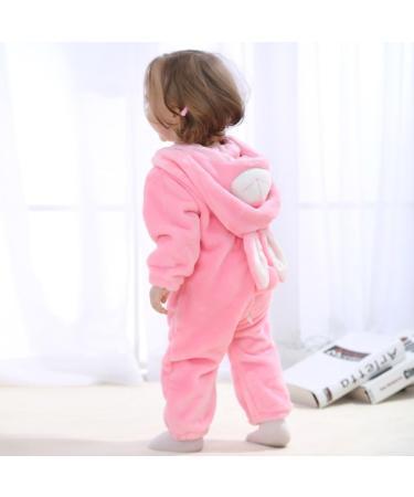 COOKY.D Baby Hooded Rompers | Winter Flannel Jumpsuit Pajamas for Infants | 6-12 Months (Rabbit Design) - Buy Online on GoSupps.com