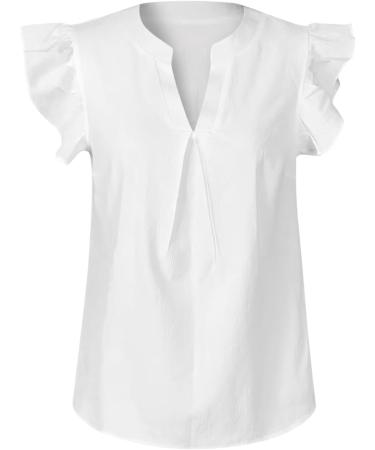Women's Linen Shirt Oversized Blouse Summer Short Sleeve Button Casual Tee V-Neck Loose Fit Business Office Cotton T-Shirts 51-qppoj-white-4 L - Buy Online on GoSupps.com