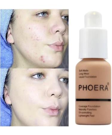 PHOERA Full Coverage Foundation & Concealer 24HR Lightweight Soft Matte Poreless Liquid - Oil-Control Formula - Natural Shade - All Skin Types (107 Honey) - 30ml - Buy Online on GoSupps.com